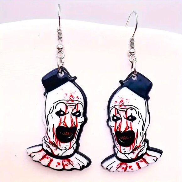 The Terrifier Clown Earrings Scary Creepy Bloody Horror Punk Rave Dangle Goth - Picture 3 of 5